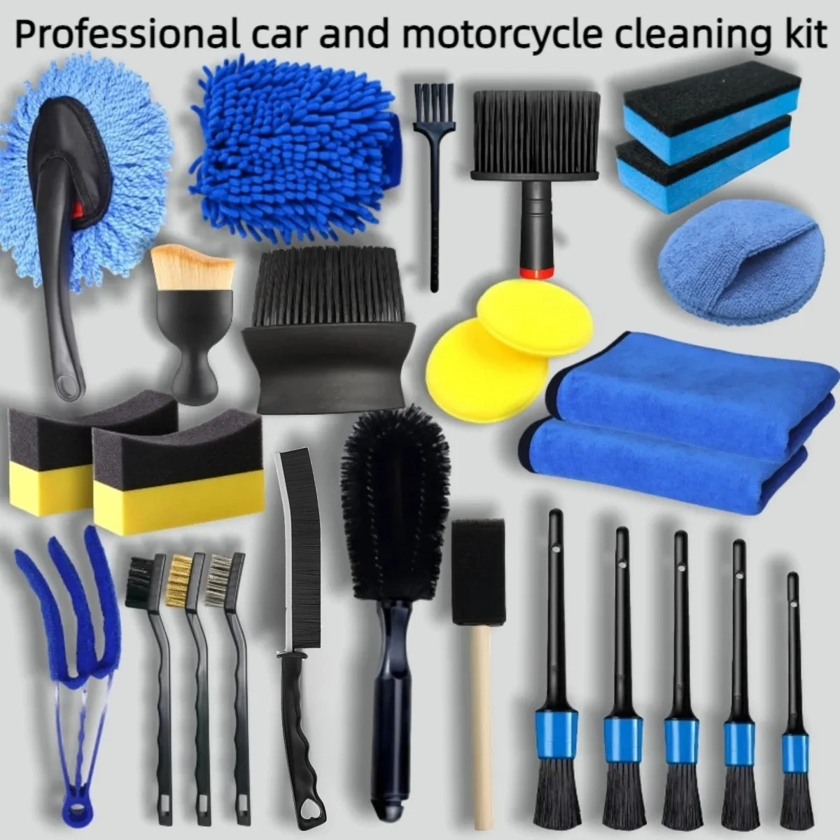 20Pcs All‑Round Car Motorcycle Cleaning Kit Dust Wheel Brush Short Long Handle Vent Brushes Manual Vehicle Care Accessories