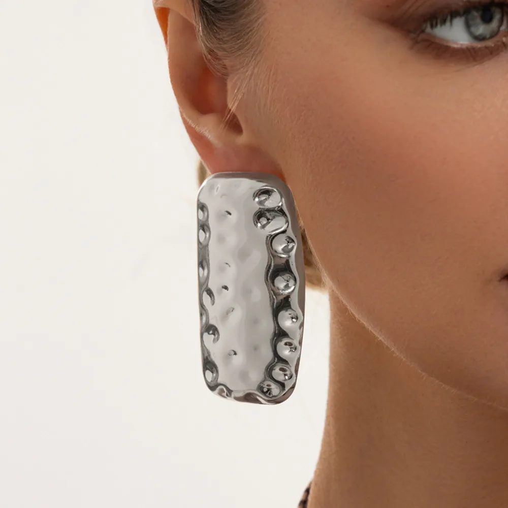 IngeSight.Z Exaggerated Punk Square Texture Stud Earrings for Women Personality Irregular Geometric Wrinkled Earring Jewelry