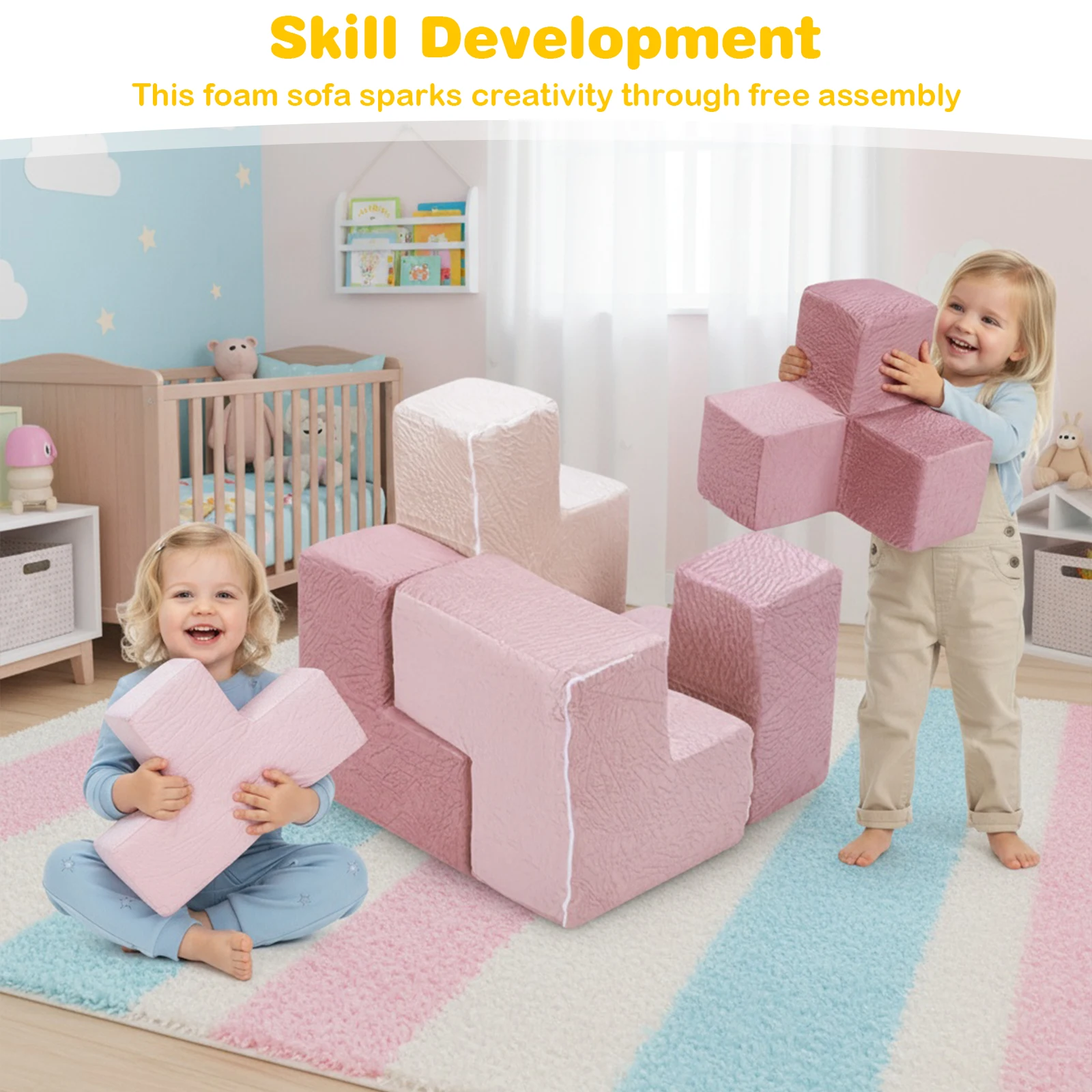 

7Pcs Creativity Sectional Sofa Washable Inspiring Creativity Blocks Chair Wear Resist for Kids Bedroom Playroom Furnitures