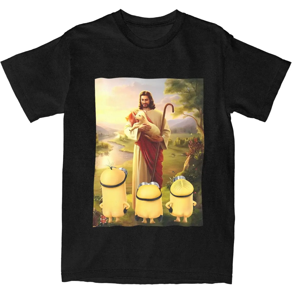 Minions Graphic T Shirt for Men Retro Jesus Love Cotton Cartoon O Neck T-Shirts Men's Casual Novelty Short Sleeve Tops Clothing