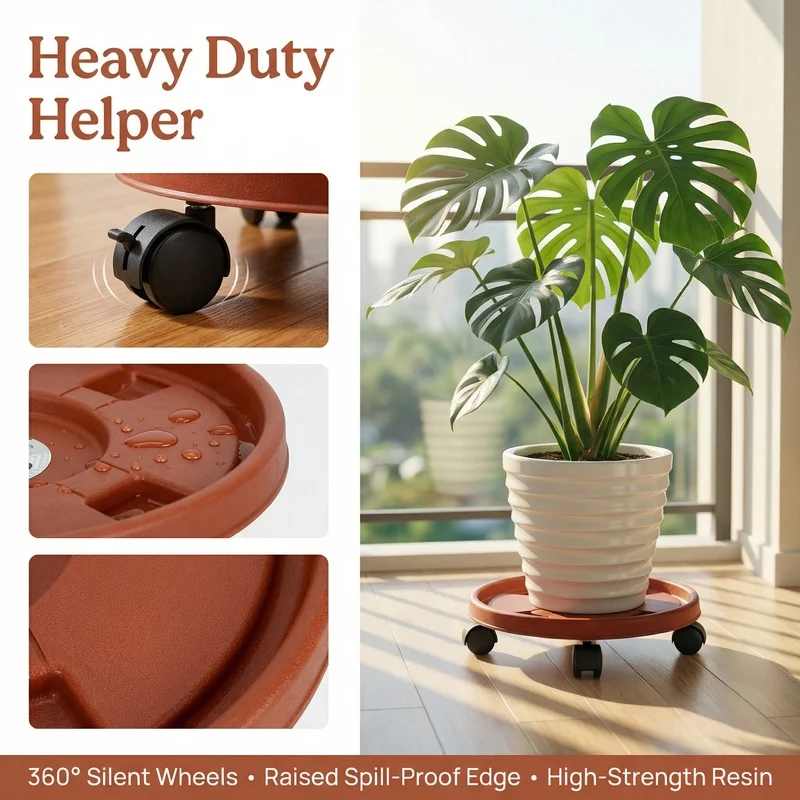 Heavy-duty flower pot tray with universal wheels for indoor and outdoor balconies, suitable for succulents and green plants, wit