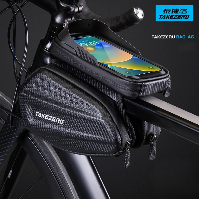 

EVA Hard Shell Bike Top Tube Bag, Waterproof Double Pouch Bicycle Frame Pannier with Touch Screen Phone Bag, Professional Mounta