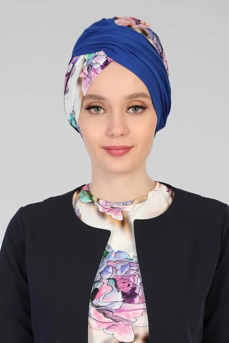 Hijab osso cor sólida e padrão de natureza