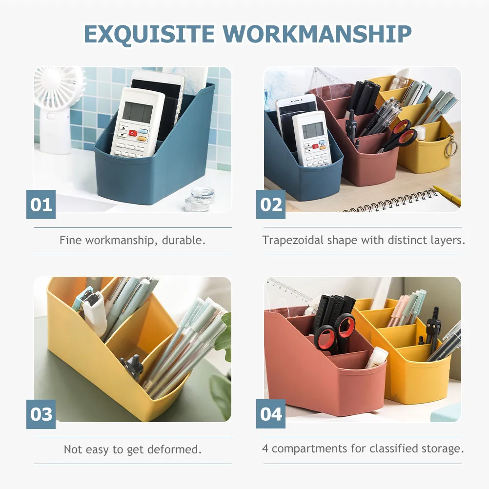 

Desk Organizer 4-Slot Remote Control Box Trapezoidal Shape Desktop Makeup Brush Holder Sundries Storage Box for Office Home