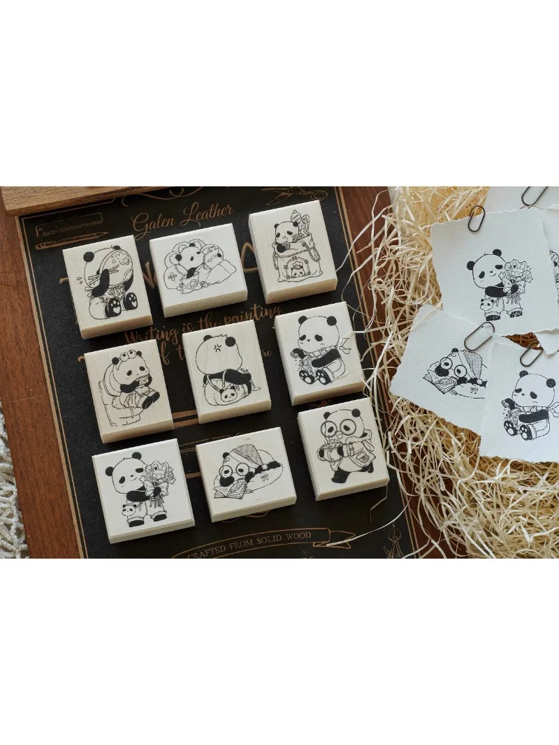 Lovely Panda Eating Sleeping Daily Wooden Rubber Stamp DIY Scrapbooking Photo Album Journal Material Wood Seals