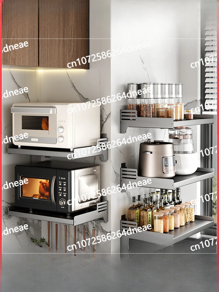 

Gun ash microwave oven rack storage rack wall mounted kitchen oven rack wall mounted multifunctional