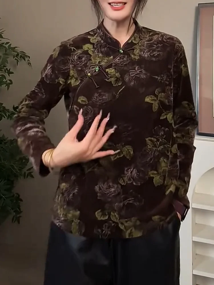 

Новый китайский Sle, национальный тренд, ретро-принт, воротник-стойка, маленький, осенний, Новое поступление, большие размеры, модный, универсальный, для похудения...