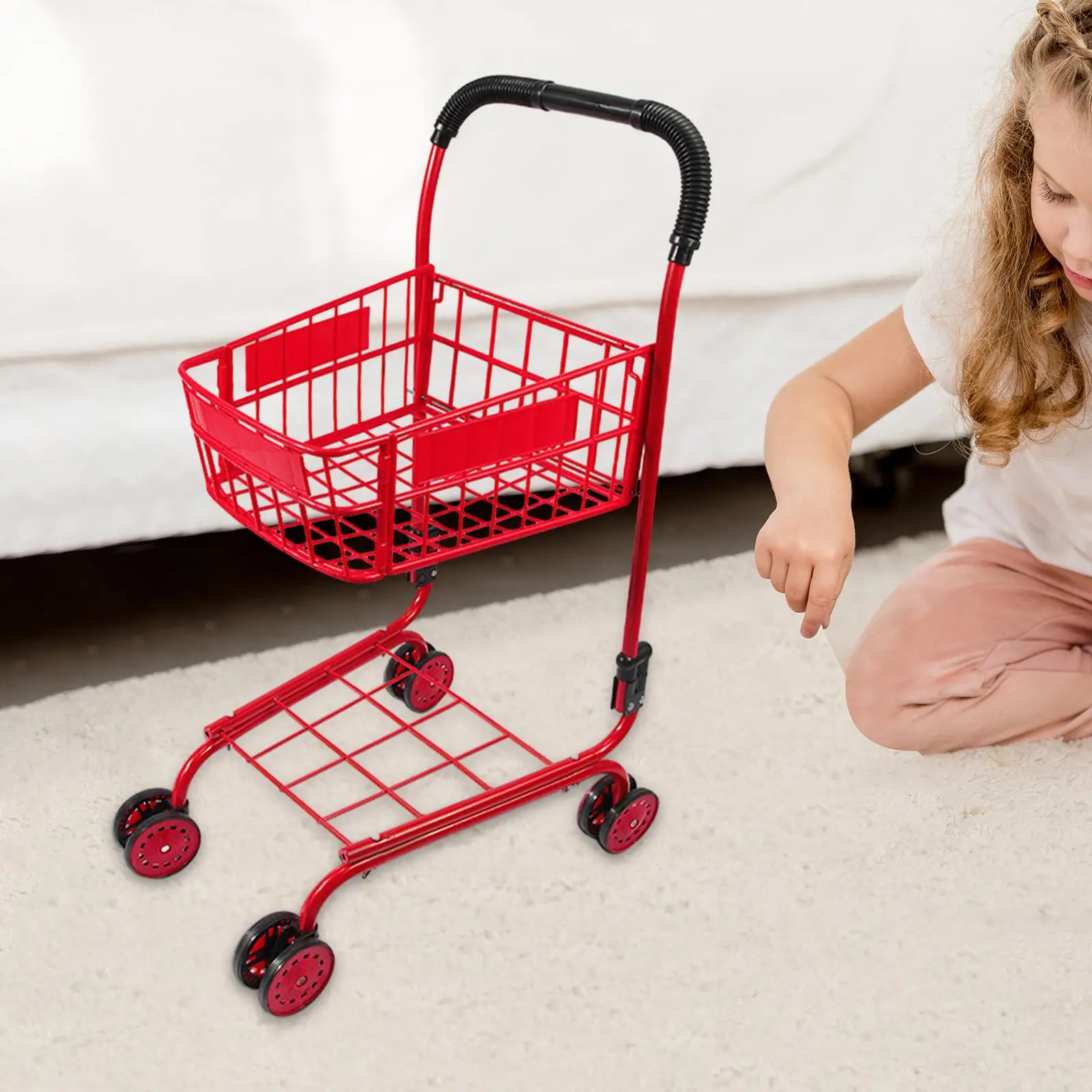 

Miniature Supermarket Handcart Photography Prop Fun Role Play Toy Doll Collection Shopping Cart for Children Kids Boys Girls