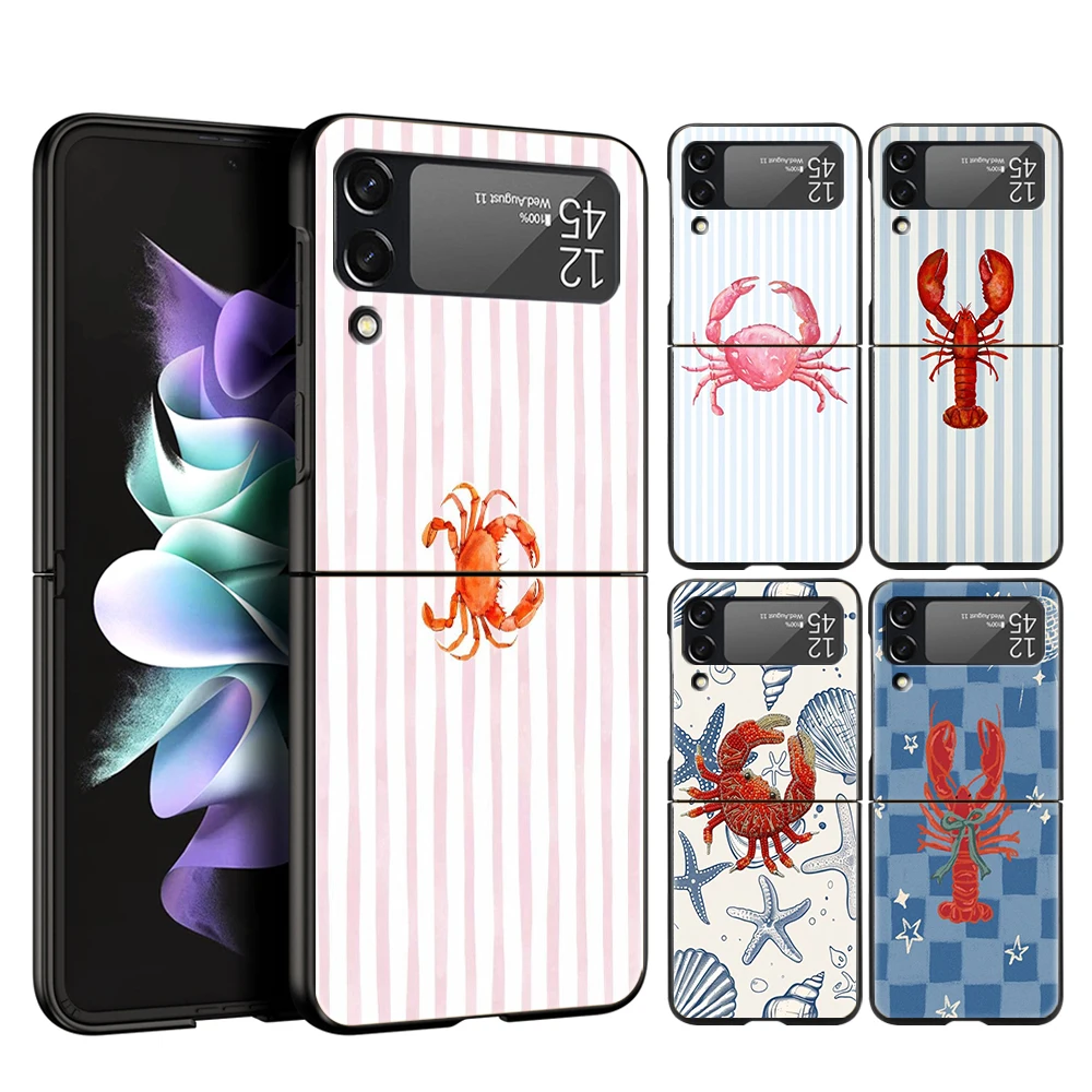 Hard PC Phone Case For Samsung Galaxy Z Flip 7 6 5 4 Black Cover For Galaxy Z Flip 3 Foldable Capas Marine Life, Crabs, Lobsters