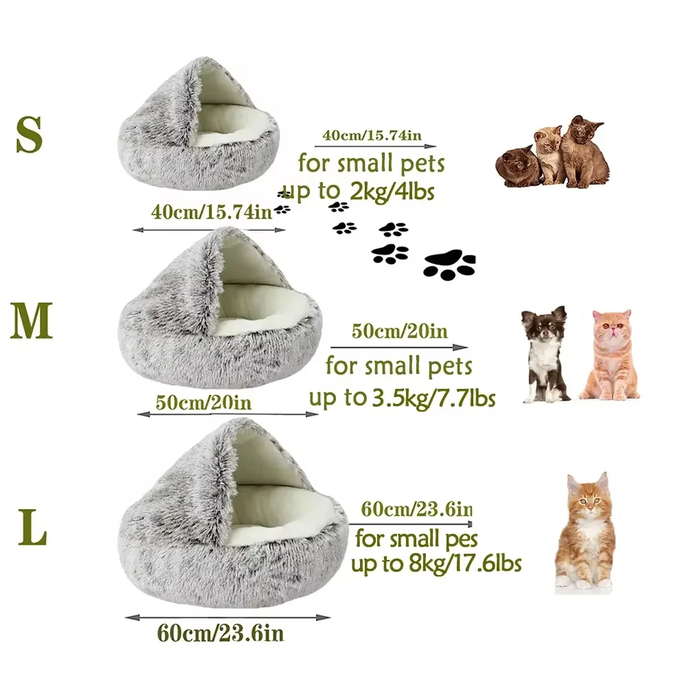Soft Plush Pet Bed and Pet Bed Winter Warm and Cold Plush Comforter Nest Shell Cat Nest Semi-Enclosed Cat Nest