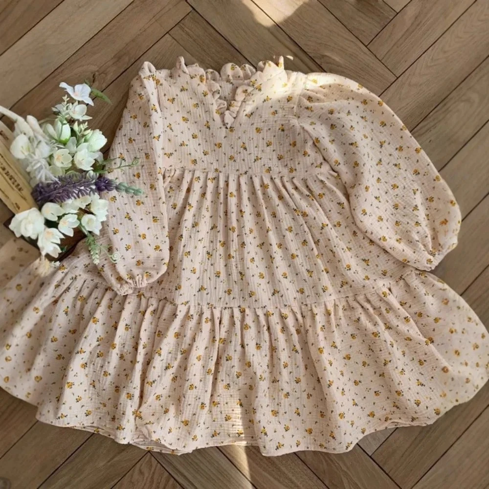 

Spring and Autumn Long Sleeved Children's Printed Dresses Flower Children's Clothing 2-7 Years Old Sweet and Cute Princess Dress