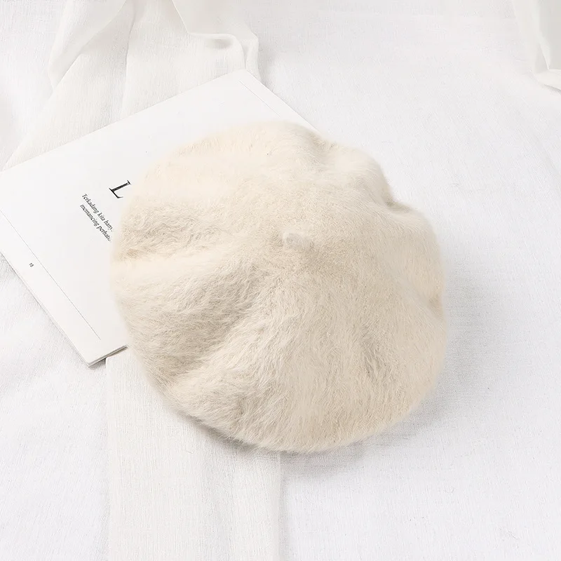 6856 Solid Color Angora French Beret Furry Artist Flat Winter Hat (as1, Solid Color Puffy Flush Angora French Beret Furry Artist  main image 3