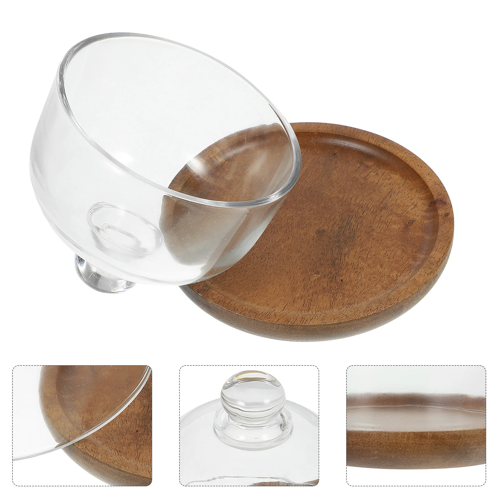 

1Set Wooden Dessert Tray with Glass Cover Assorted Color Round Design for Cake Protection Fresh Keeping Transparent Food Cover