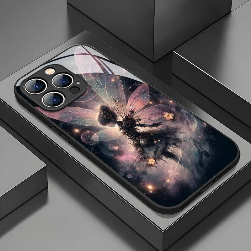 Starry Illusion Butterfly Pattern Tempered Glass Phone Case For Samsung Galaxy S26 S25 S24 S23 Ultra Plus FE Shockproof Cover