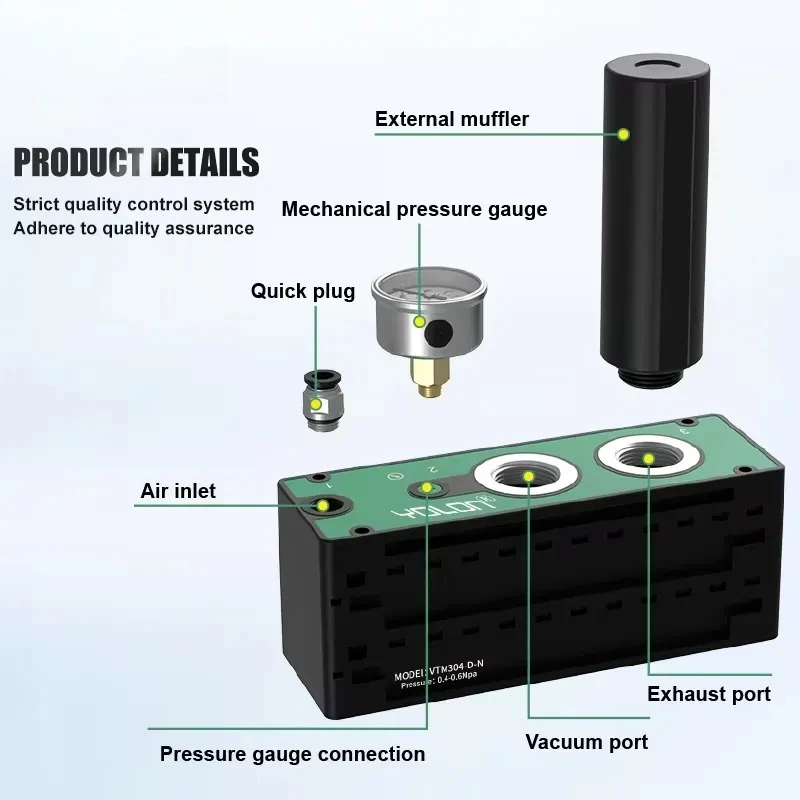 Powerful Pneumatic VTM301 Multi-Stage Vacuum Generator with High Suction Negative Pressure & Integrated Pump Working Medium