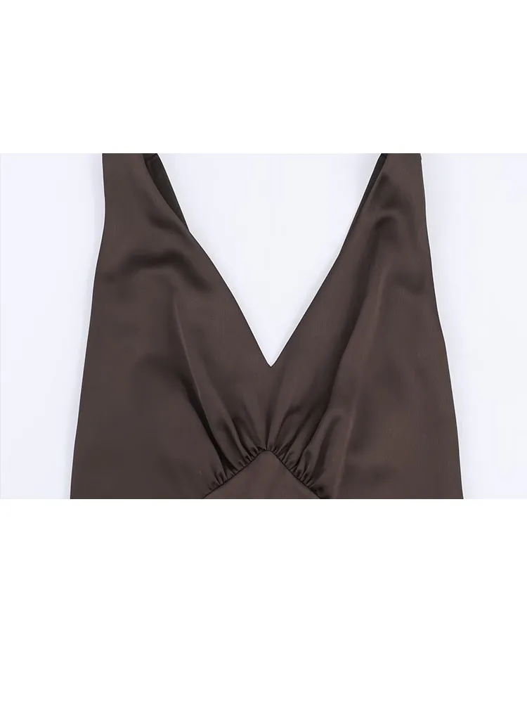 HH Women Fashion Party Evening Dress Summer Solid Zipper Long Dress Woman V-Neck Sleeveless Backless Sexy Slit hem Elegant Dress