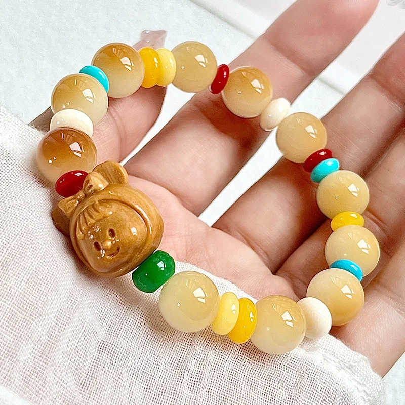 Bodhi Bracelet Carved Women's Pliable Temperament Single Circle Crafts Bodhi Seed Cute Buddha Beads Men's Hand Toy Bracelet