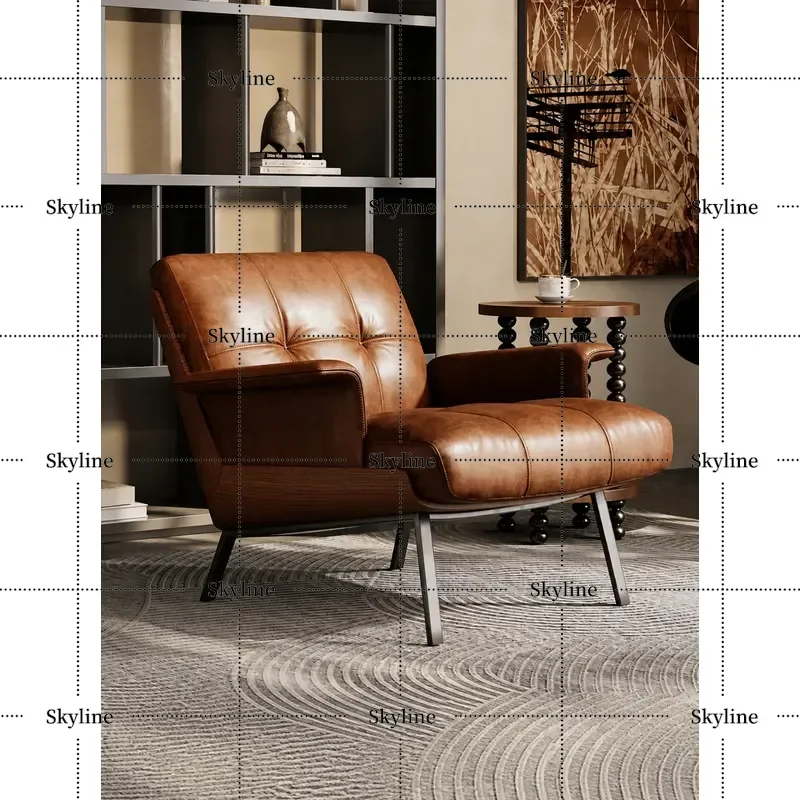 for Daiki Single Sofa Antique Wabi Sabi Villa Living Room Light Luxury High Sense Leather Armrest Back Leisure Chair