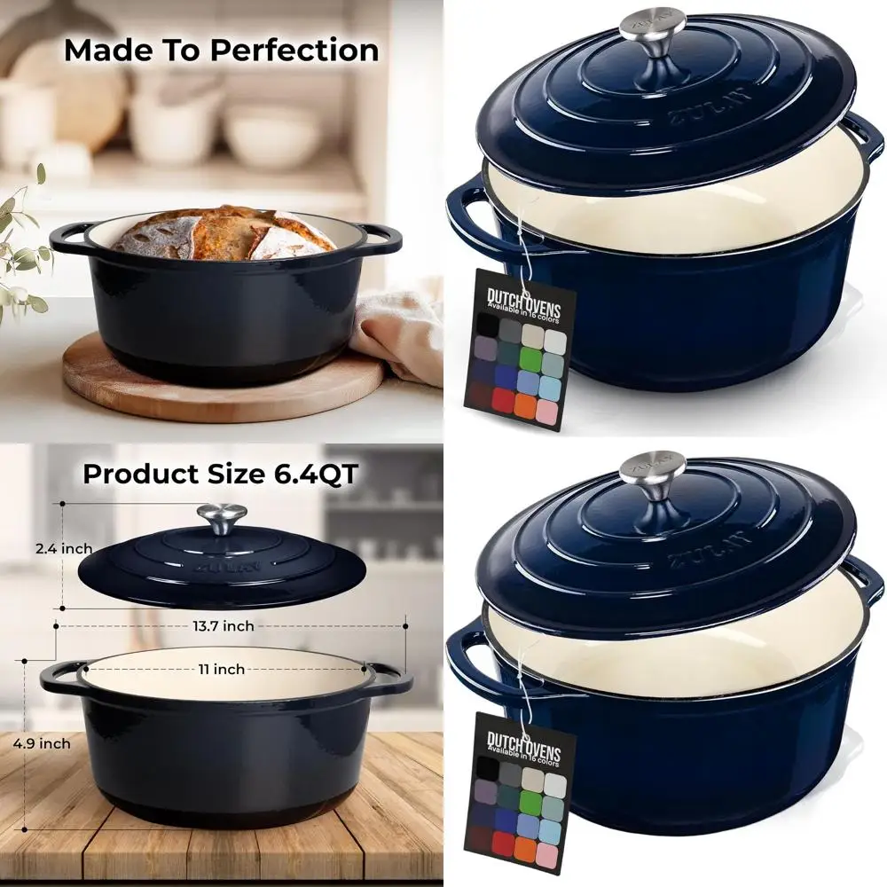 

Enameled Cast Iron 6-Quart Dutch Oven with Lid - Oven-Safe to 500°F, Ideal for Baking, Stews, and Roasting in Lapis Lazuli