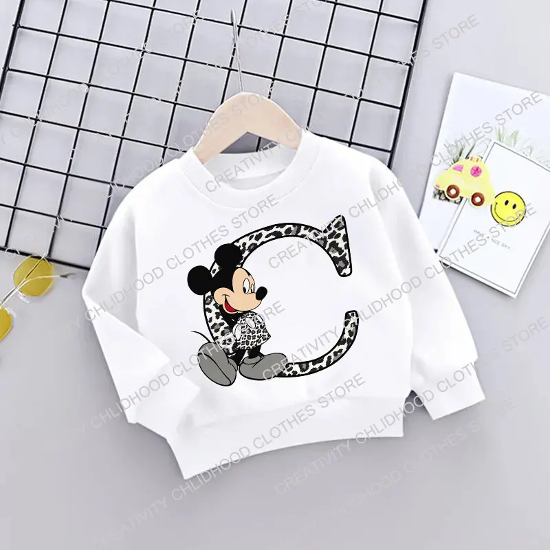 Mickey Children Sweatshirts Letter A B C D Name Combination Casual Clothes Kawaii Cartoons Pullover Girl Boy Kid Sportswear Tops