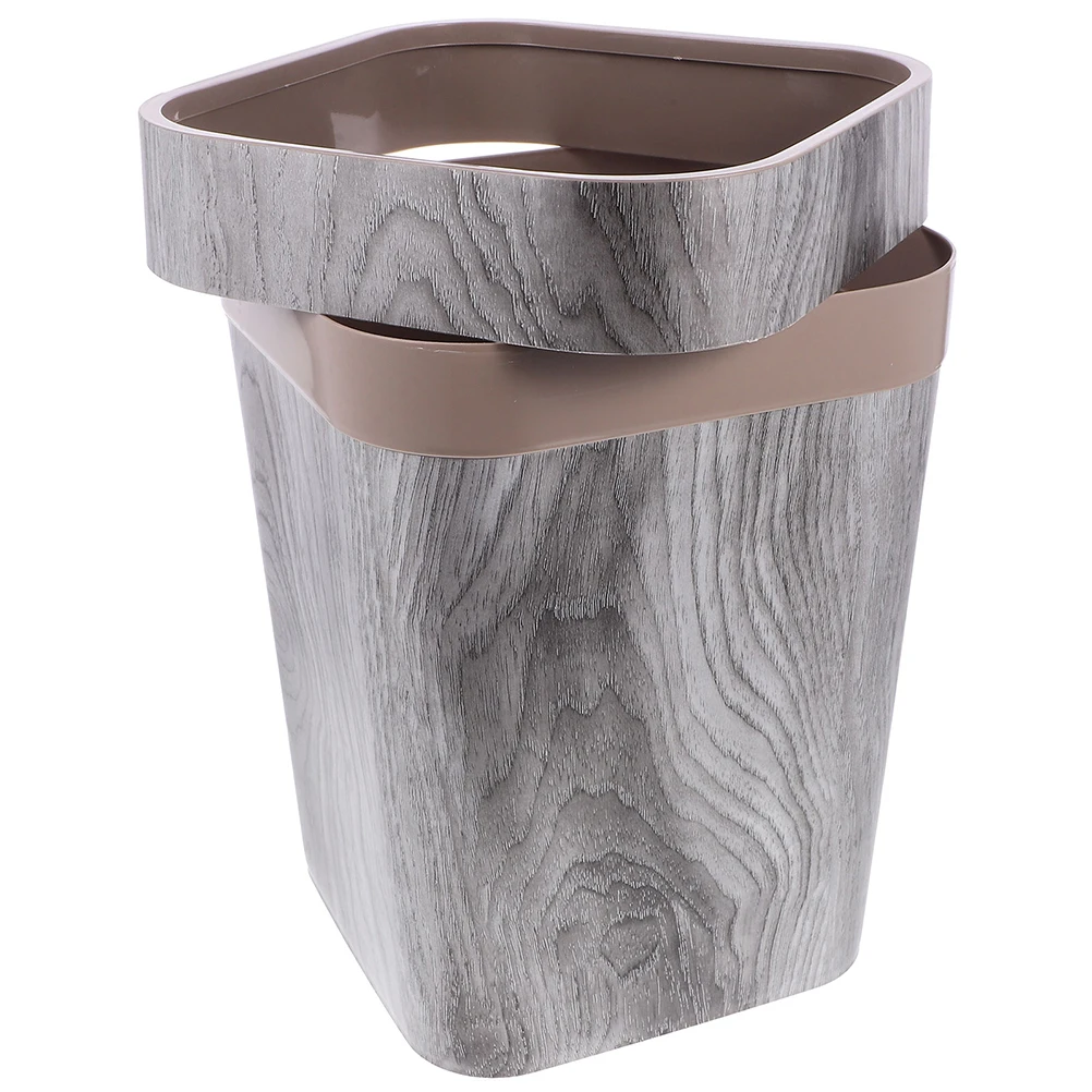 

5L Imitation Wood Grain Trash Can Stylish Plastic Waste Basket for Living Room Bedroom Kitchen Bathroom Office Household Garbage