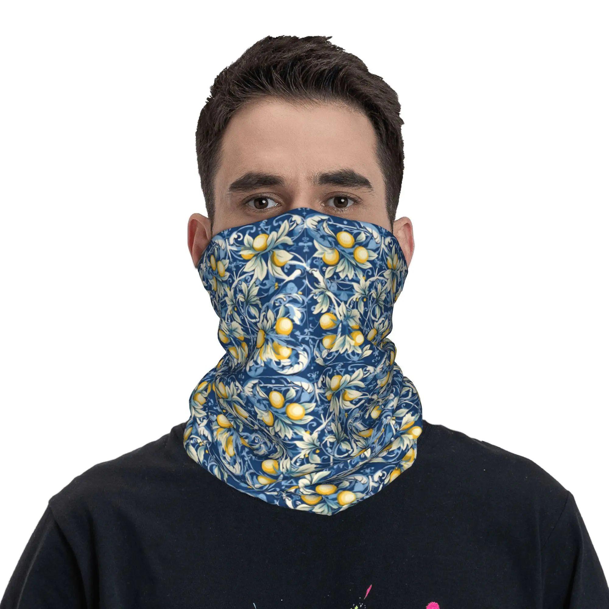 Italian Majolica Tile 24 Bandana Neck Gaiter Printed Face Scarf Warm Balaclava Running Unisex Adult Washable