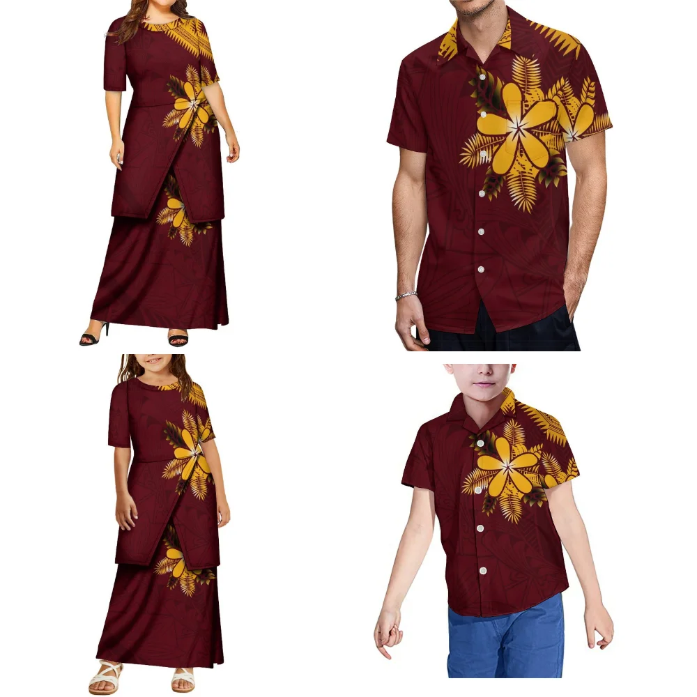 Tenues d'été amples à col rond pour parents et enfants, vêtements de famille polynésiens, ensembles décontractés pour adultes et enfants, chemises sur mesure pour garçons