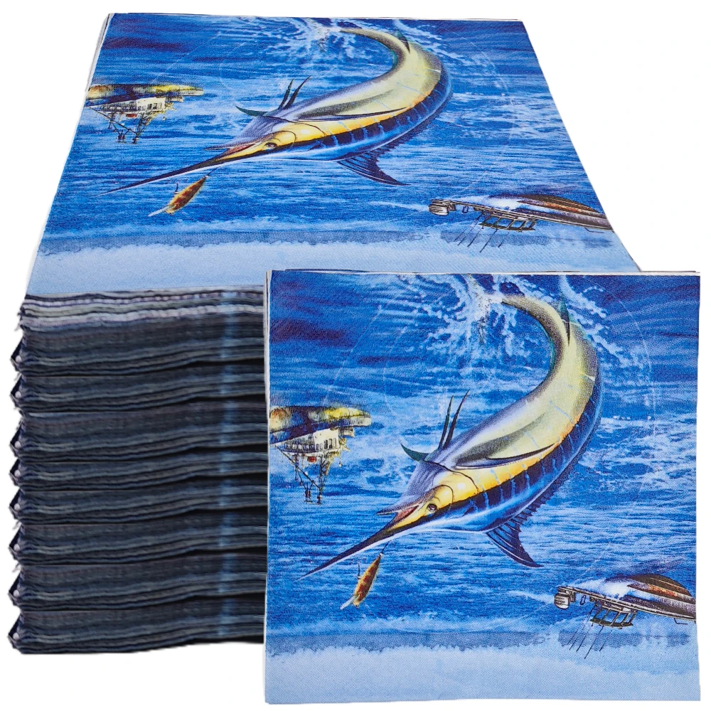 20/40/60pcs Gone Fishing Cocktail Napkin Little Fisherman Themed Disposable Party Napkins Fish Birthday Party Decorations ﻿