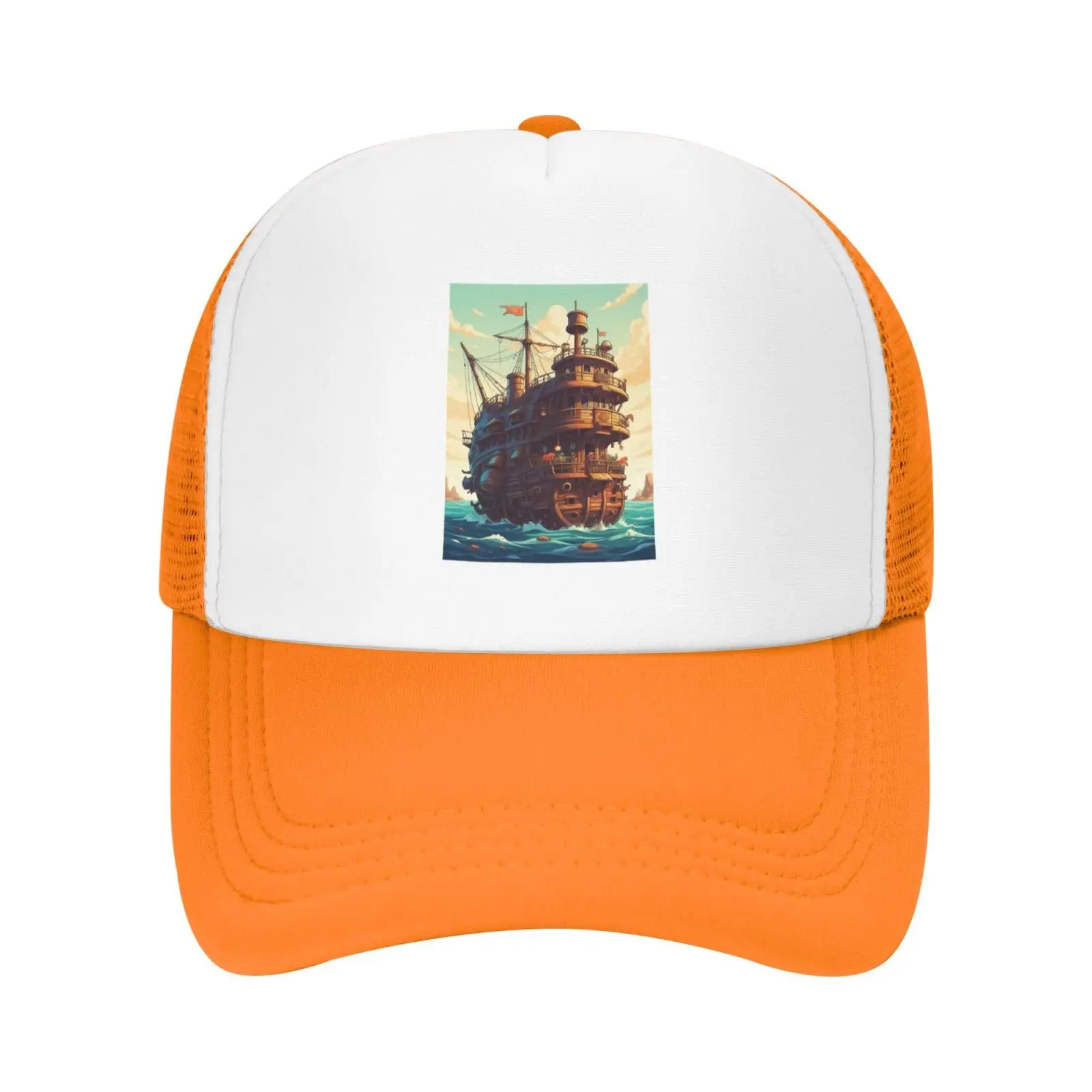 

Cartoon Gig Ship In Ocean Sea Printed Mesh Baseball Cap Breathable Sun Protection Hat Adjustable Outdoor Hat For Leisure Walk