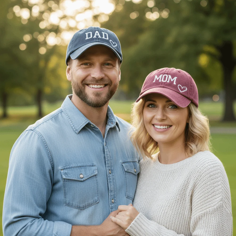 2pcs/set Retro DAD MOM Love Printed Baseball Cap Washed Cotton Adjustable Couple Cap Baseball Hats For Man Women