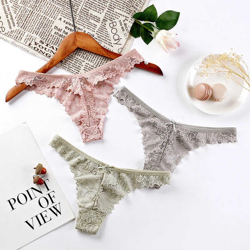 Sexy Women's Hollow Fashion Low Waist Lace Underwear Female Thongs Panties Sexy Briefs Ruffle G String 2020 Summer 1/2 Pcs