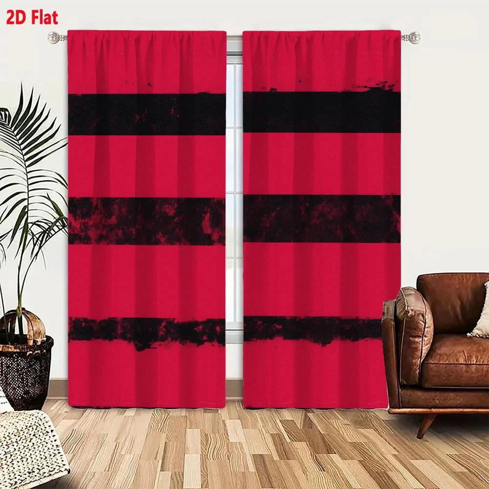2Pcs Curtains 2D Flat Bright Magenta Background With Horizontal Black Stripes Distressed Grungy Edgy Graphic Design Window Drape