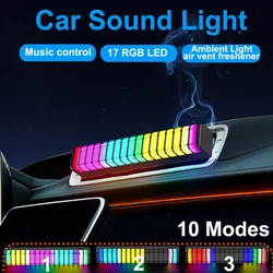 3D Screen Atmosphere Light Bar Car Air Outlet Aromatherapy Atmosphere Lamp 10 Modes Adjustable 17 RGB LED Rhythm Pickup Lamp