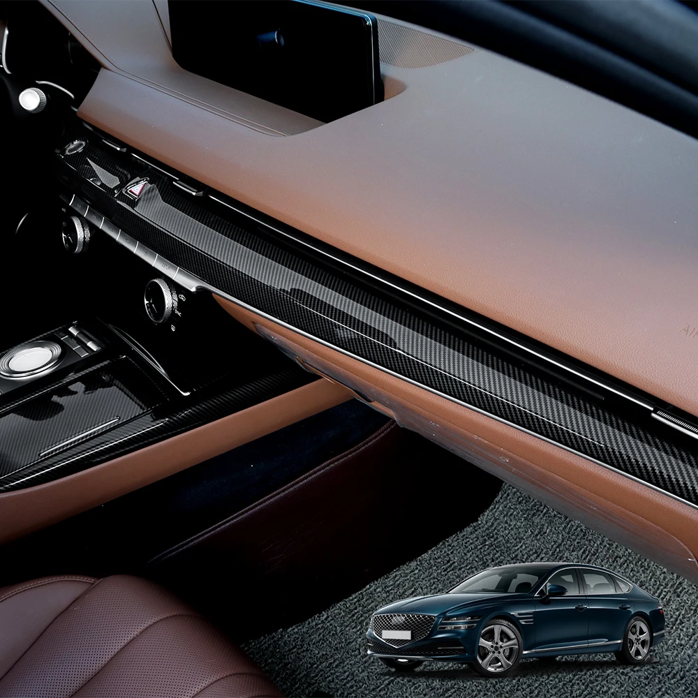 

Для Genesis G80 RG3 2021-2024 аксессуары из углеродного волокна, приборная панель, декоративная рамка, накладка на приборную панель автомобиля, полосатая крышка с левым рулем