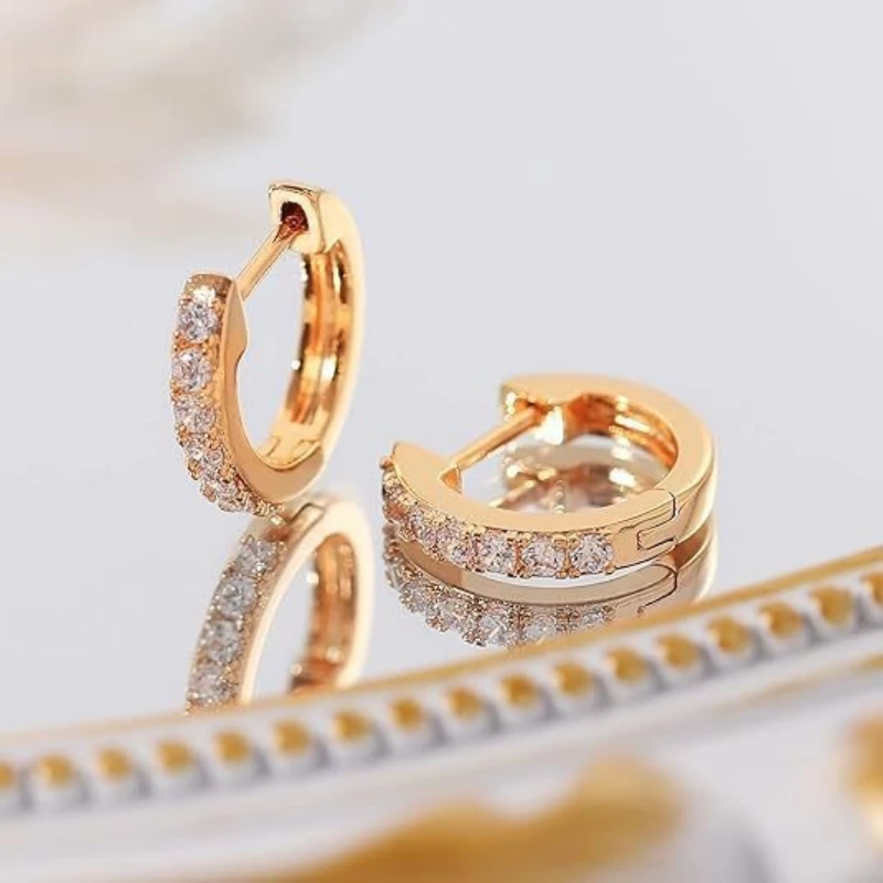 925 Sterling Silver Fashion Light Luxury Rose Gold Row Zircon Huggie Small Ring Ear Buckle Birthday Party Anniversary Gift