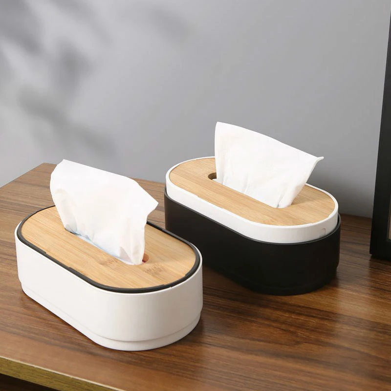 Tissue Box Holder Bamboo Cover Toilet Paper Box Napkin Holder Paper Towel Dispenser Paper Towel Storage Box Desktop Paper Box