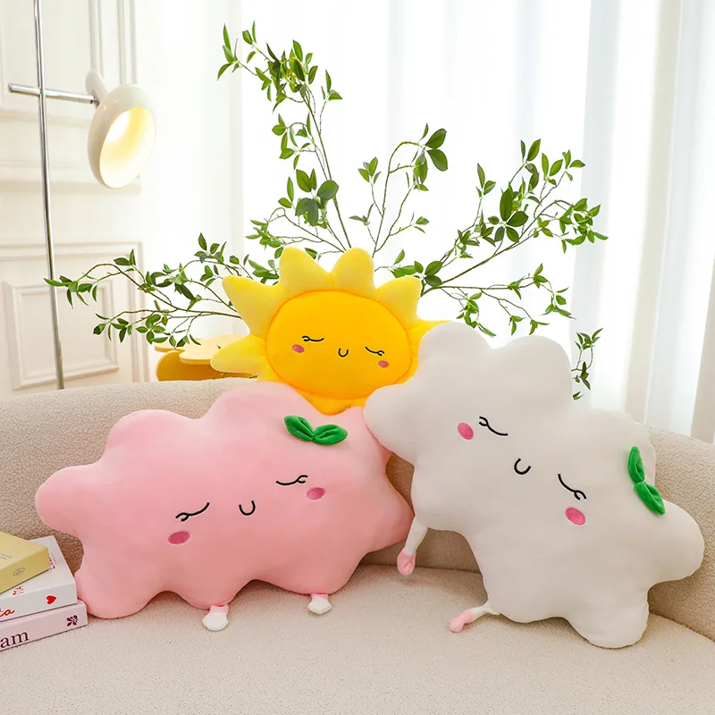 Cute Sun & Cloud Plush Pillow Set Soft Fluffy Weather‑Theme Stuffed Doll Comfort Sofa Cushion Home Decor Birthday Gift for Kids