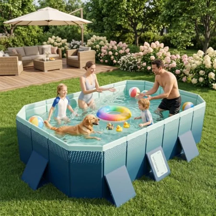 

Foldable Family Pool for Adults, Portable Non-Inflatable Swimming Pool with Large Ccity, Hard Plastic Kiddie Pool for Indoor Ou