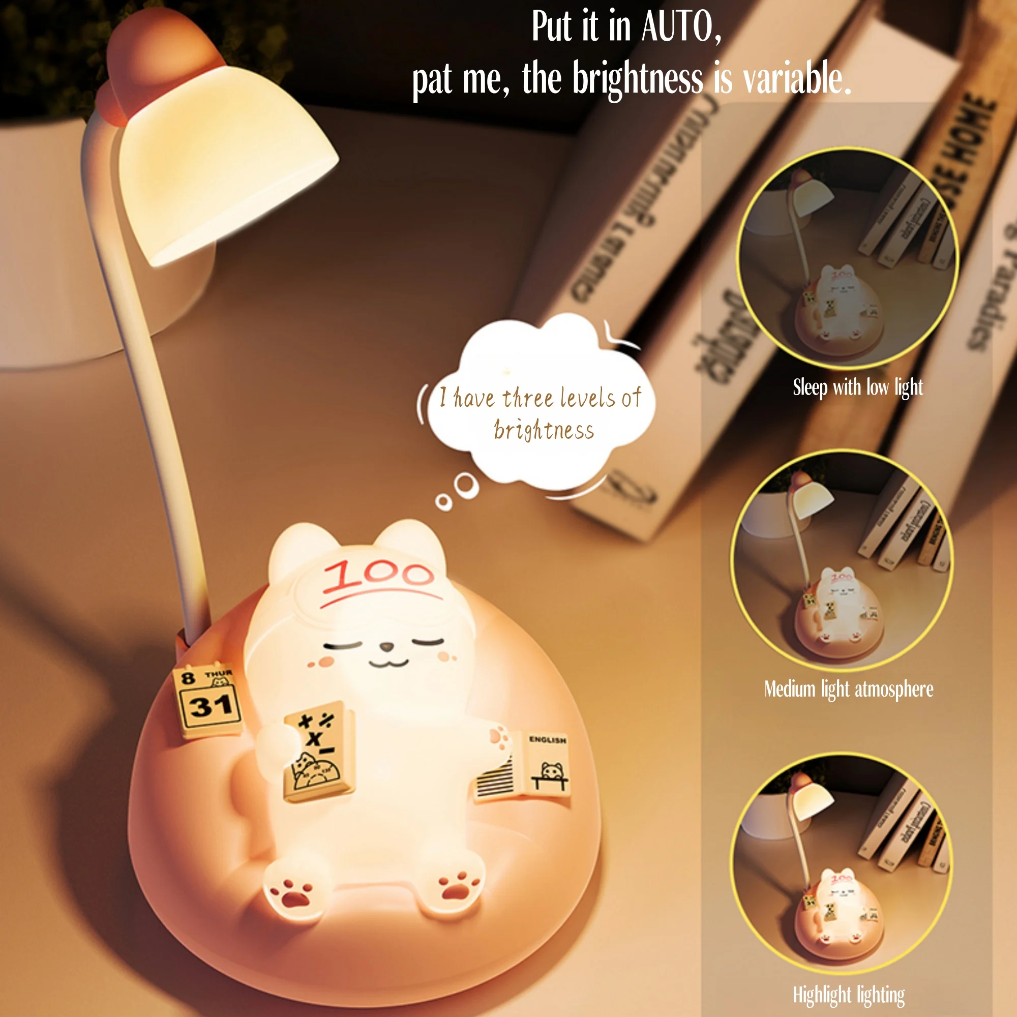 1pc sleeping cat night light, USB charging, 3-level brightness adjustment, pat light, decompression light, atmosphere light.