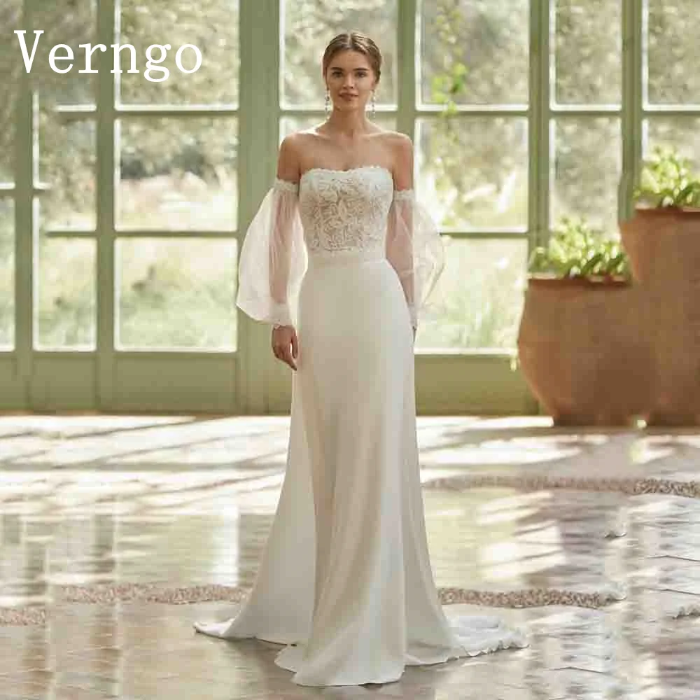 

Verngo Elegant Lace Wedding Dress For Women Off The Shoulder Mermaid Bride Dress France Rural Sweap Train Bridal Gowns