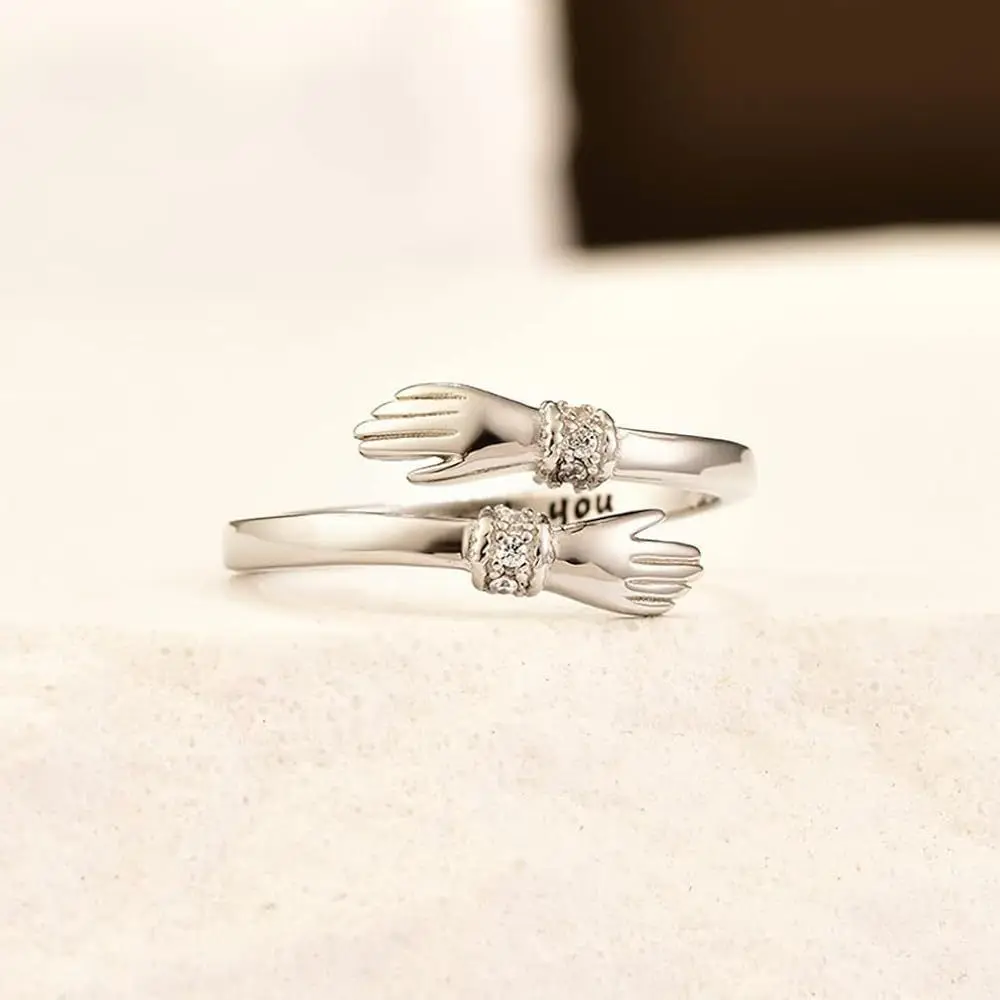 Always with You Hand Shaped Finger Rings Romantic Caved Letters Open Ring Adjustable Fancy Design Friendship Jewelry Women