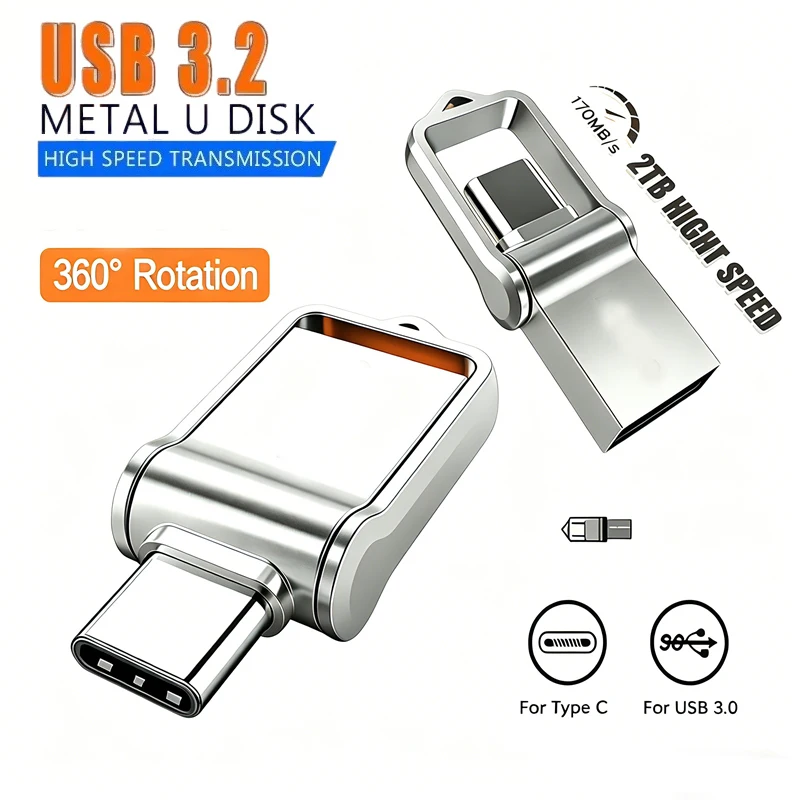 Flash Drives 2TB High-Speed USB 3.0 Type-C OTG Metal Pen Drive Flash Drive Memory USB Stick for Phone Camera Accessories