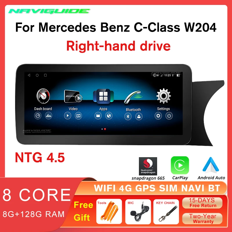 

NAVIGUIDE 12.3''Android12 Car Radio For Mercedes C Class W204 RHD 2011-2014 WiFi 4G Carplay Auto Stereo GPS Multimedia Player