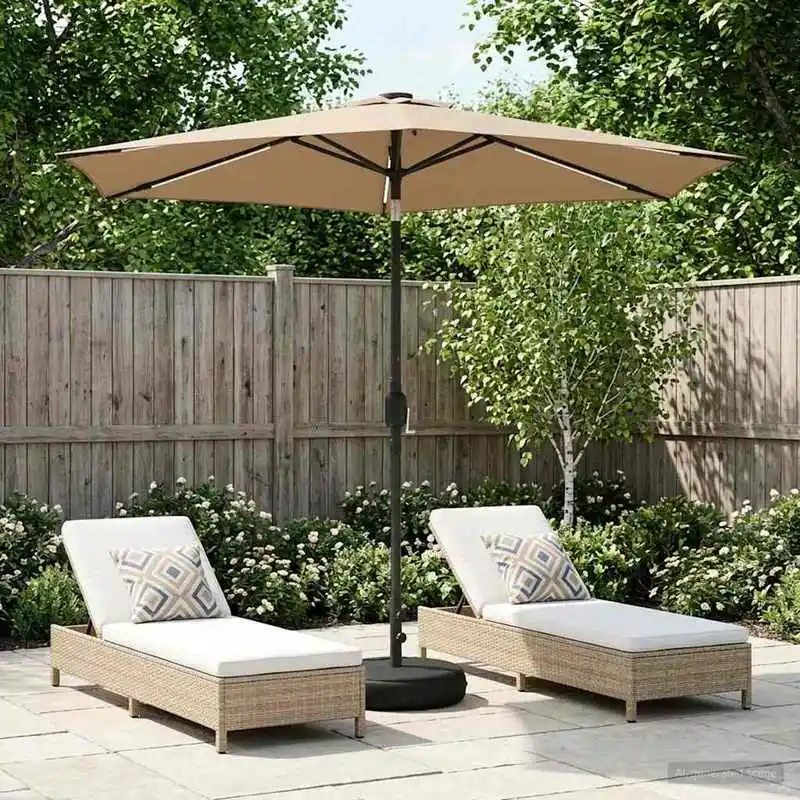 Parasol de jardin moderne 270 x 270 cm, toile résistante en polyester couleur taupe avec base croisée renforcée, design inclinable réglable, décoration chaleureuse pour terrasse, patio extérieur, espaces extérieurs