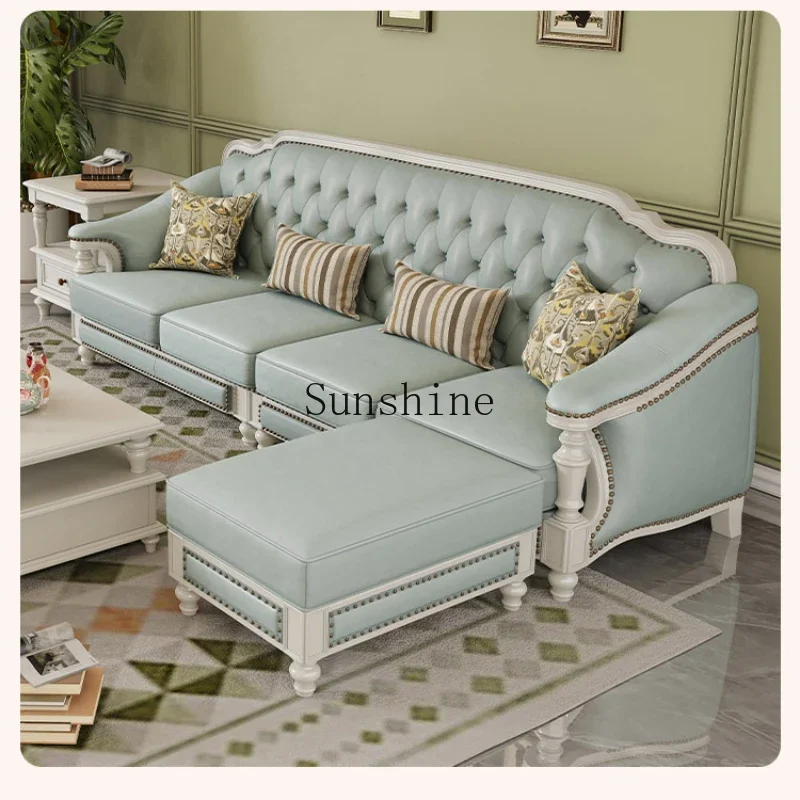 

Taomeiting American white solid wood leather sofa first layer cowhide simple furniture corner sofa