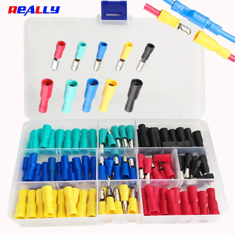 50sets Insulated Electric Connector Set Crimp Bullet Terminals 1.25/2.5/5.5mm Male  Female for 0.5-6mm² / 22-10 AWGAudio Wiring