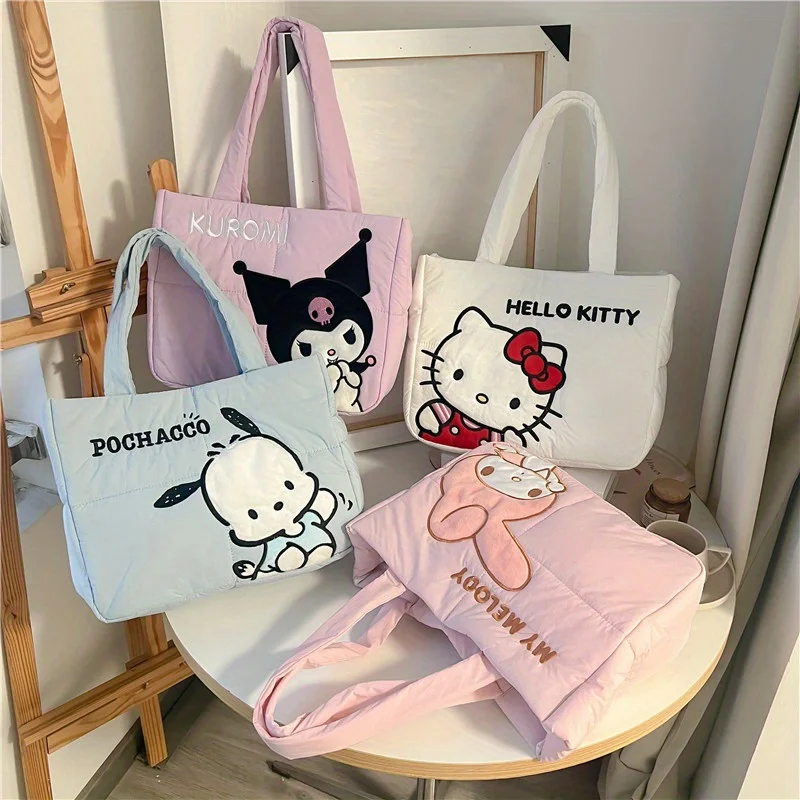 

1 pcs Sanrio Cartoon Down Cloth Handbag Nylon Shoulder Bag Cute Tote Bag Women's Handbag