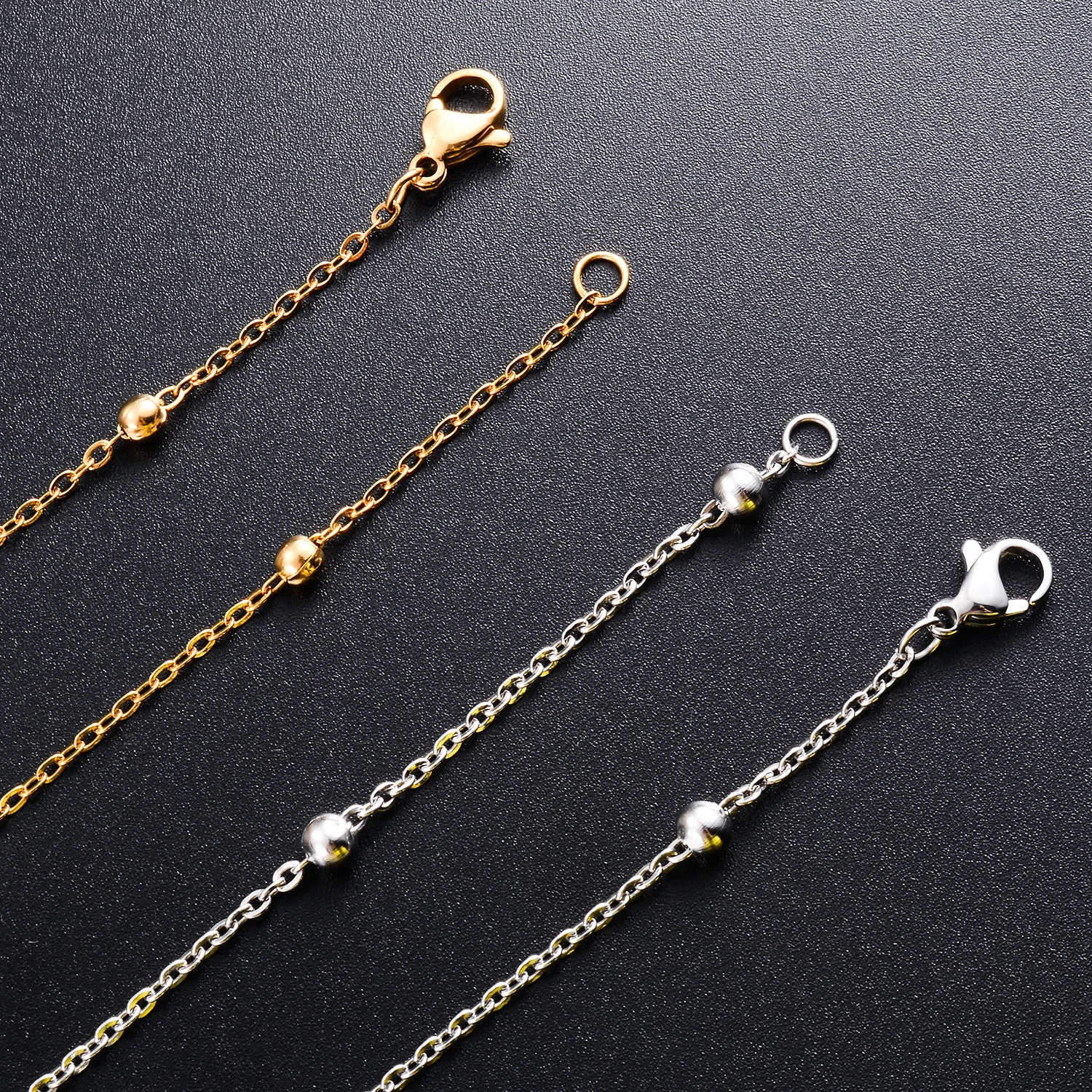 1.5mm Width Stainless Steel Gold Color Beads Ball link Chain Women Girl\'s Necklace Party Gift Jewelry