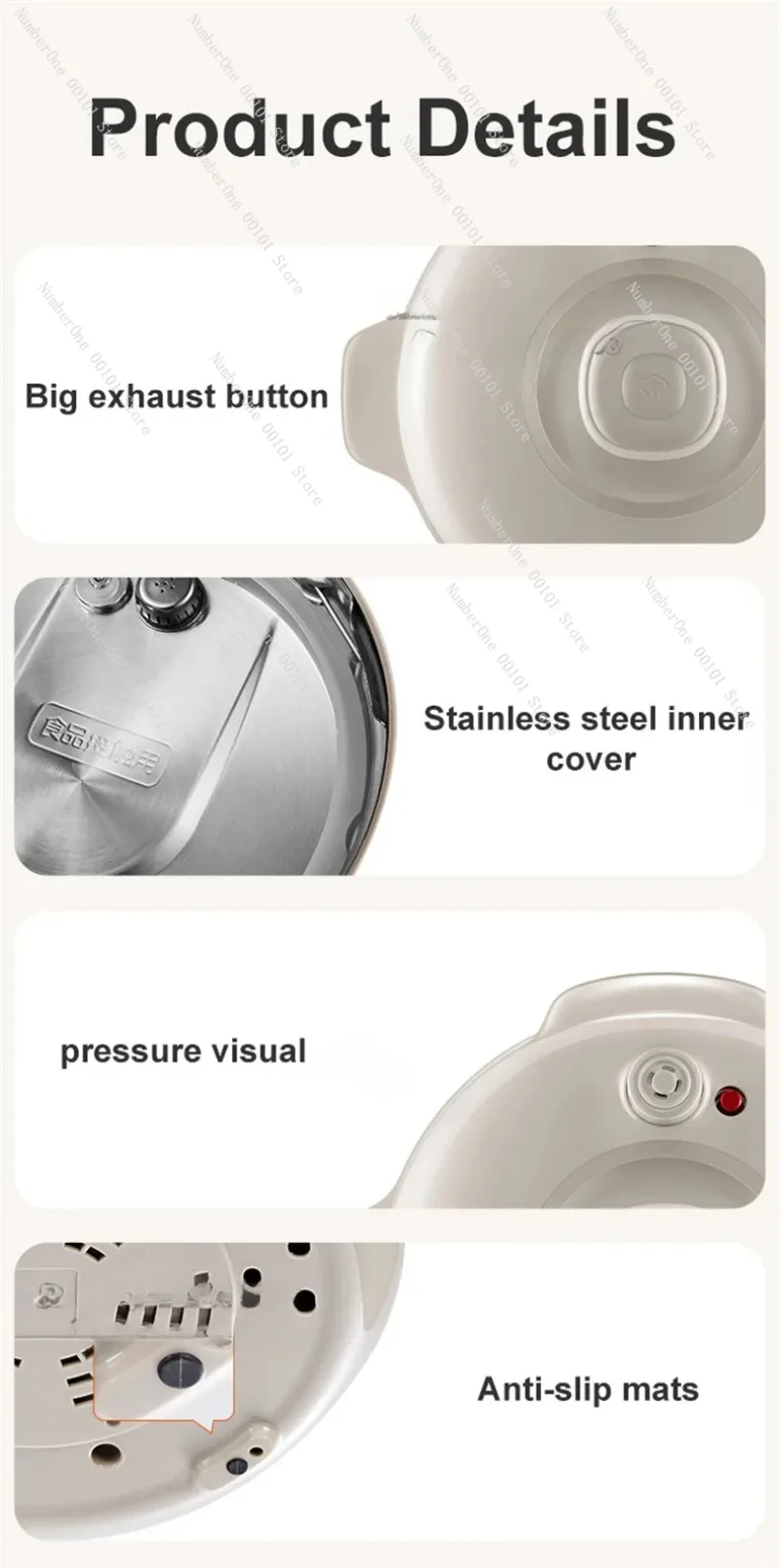 5L Electric Pressure Cooker Double Liners 70Kpa Pressure Rice Cooker Stew Meat Soup Porridge Safety Protection SY-50YC5006