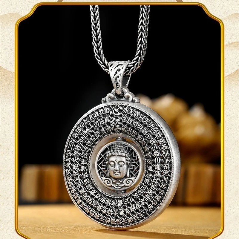 Blessing Heart Sutra Buddha Pendant For Women Men Jewelry Rotatable Tathagata Paramita Scriptures Necklace Male Accessories